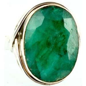  Faceted Emerald Ring   Sterling Silver 