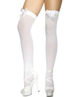 Sexy Opaque White Thigh High Stockings w White Bow  