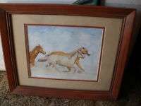 Running Horses Western Scene Painting Signed Framed Art  