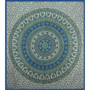  Blue & Yellow Elephant Circle Indian Tapestry   Mandala 