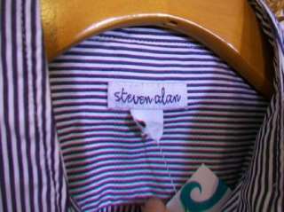 STEVEN ALAN Mens Navy & White Striped Button Up Long Sleeve Dress 