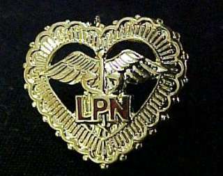 LPN Heart Caduceus Beaded Pin w/Safety Catch Nurse NIB  