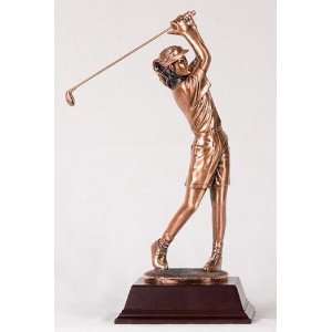   Copper Lady Golfer With Putter Tees Off Display Statue