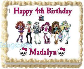 Monster High party Frosting Edible Image Icing Cake Topper Birthday 
