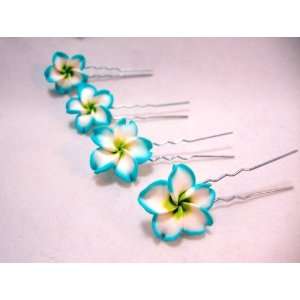    NEW Small Pool Blue Plumeria Flower Hair Pins, Limited. Beauty