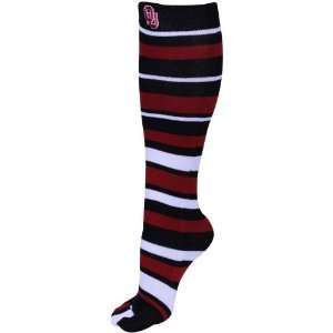   Ladies Black Crimson Striped Knee High Toe Socks