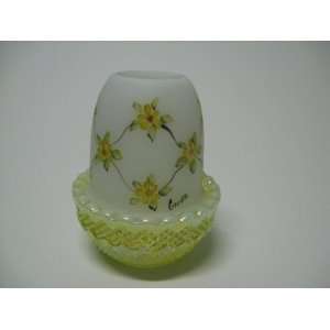   Hand Painted Butter Cup Carnival Glass Candle Lamp