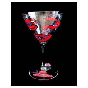  Red Hat Dazzle Design Hand Painted Martini glass Kitchen 