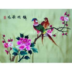   Beautiful Chinese Hunan Silk Embroidery Birds Flower 