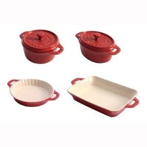  Staub 1872006 Four Piece Ceramic Bakeware Set in Cherry 