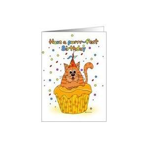  birthday card with ginger cupcake cat   have a purr fect 
