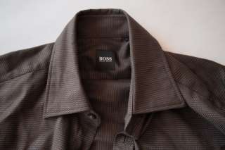HUGO BOSS recent woven cotton shirt brown M spread coll  