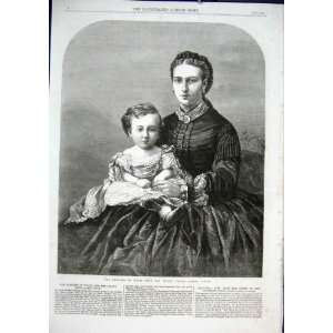  Princess Wales With Prince Albert Victor Old Print 1866 