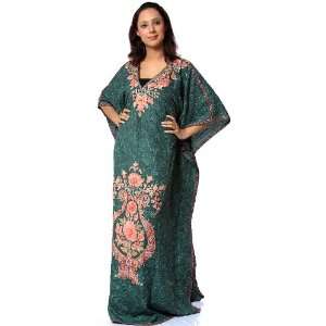  Gray Kashmiri Kaftan with Embroidered Flowers and Sequins 