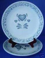 Corelle Blue Hearts Dinner Plates Sponged Look NEAT  