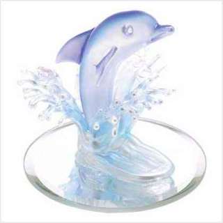 38996 art glass dolphin figurine a bottle blue dolphin splashes