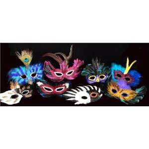 Tanday Mardi Gras Carnival Feather Masks (12 pcs) Assorted 