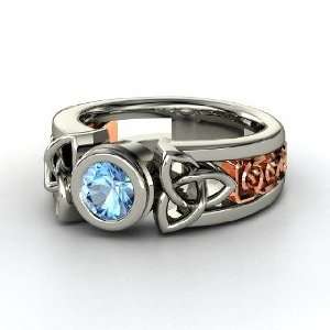Celtic Sun Ring, Round Blue Topaz Sterling Silver Ring