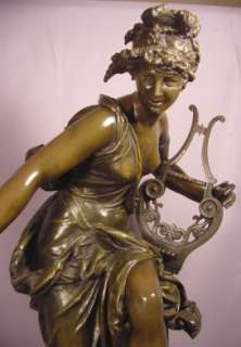 Antique Bronze Lady Harmonie Signed Carrier Belleuse Important French 