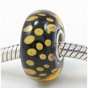 A34 Beautiful Black with Yellow Splatters European Murano Style Glass 