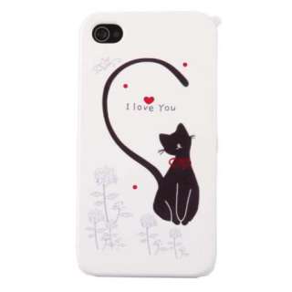 The Black Cat Red Heart Hard Case Cover For iPhone 4 4S  