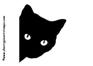 Black Cat peeking face unmounted rubberstamp CherryPie  