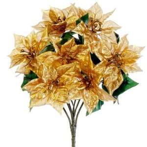  15 Silk Metallic Poinsettia Flower Bush  Gold (case of 12 