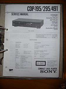 Service Manual Sony CDP 195/295/491 CD Player,ORIGINAL  