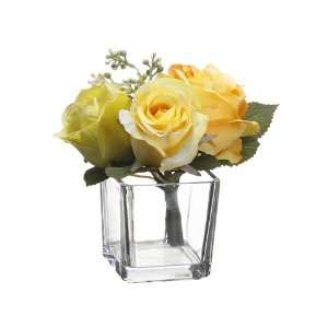  7.5 Rose Bud in Glass Vase Yellow Green (Pack of 6)