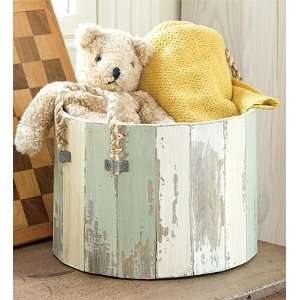   Wood Storage Bucket with Distressed Multicolor Finish Arts, Crafts