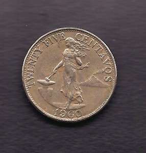 World Coins   Philippines 25 Centavos 1960 Coin KM# 189  