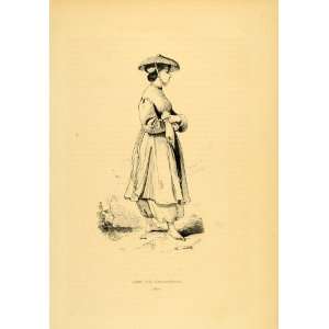  1843 Engraving Costume Hat Vietnamese Girl Cochinchina 
