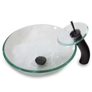 Geyser Crystal Clear Bathroom Glass Vessel Sink and Oil Rubbed Bronze 