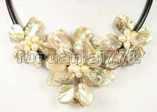mother of pearl and fw pearl flower necklace  
