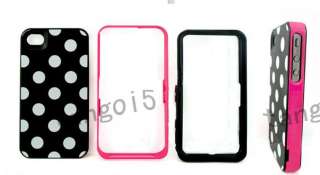 Pink Black Polka Dots 3in1 Hard Back Cover Skin Case for iPhone 4 4G 