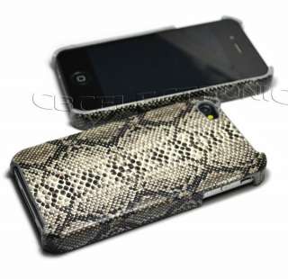 New White Snake Skin design PU Leather Hard Case cover for iPhone 4G 