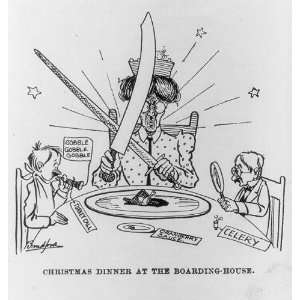 Christmas dinner at the boarding house,Caricature,carving turkey,1903 