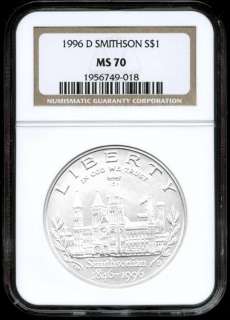 NGC MS70 1996 D SMITHSONIAN DOLLAR MS 70  