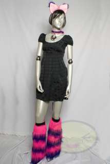 Cheshire Cat Tail, Ears, Legwarmers, and Collar Set Cosplay Halloween 