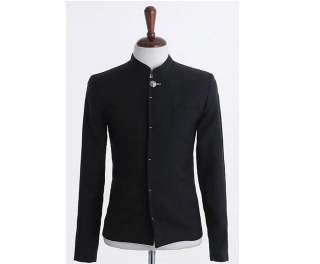 2011 NEW Mens Slim Fit Chinese tunic Suit top black  