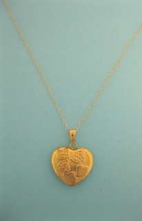 10K Real Yellow Gold Puffed Heart Charm Necklace Clover Fancy 16 Inch 