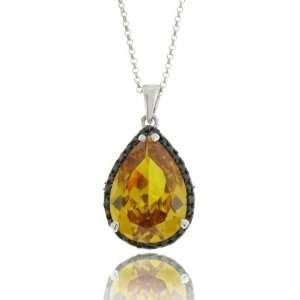 Sterling Silver Simulated Citrine Teardrop Stone and Simulated Black 