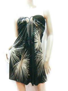 NWT SKY Brand Black Feather Chain Mini Silk Dress  