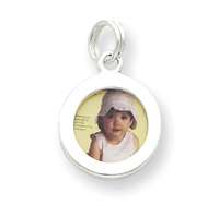 New Sterling Silver Round Picture Photo Polished Charm  