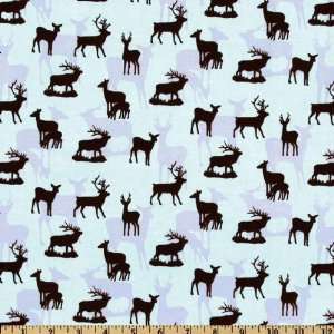  44 Wide Into the Woods Deer Light Aqua Fabric By The 