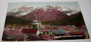 1910 VIEW OF SITKA ALASKA AND THREE SISTERS MOUNTAINS POSTCARD  