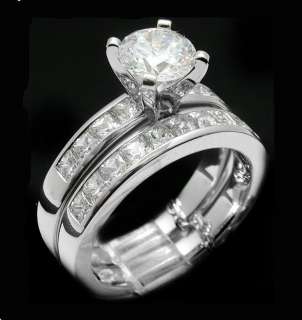   14K White Gold Plated 2CT Russian Simulated Diamond Ring Set size 10
