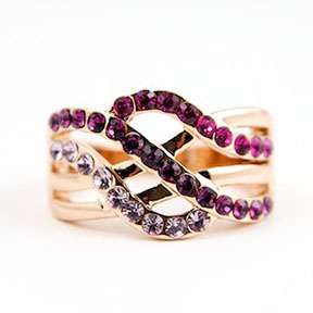 WAVE~ Cocktail Ring with Swarovski Pink Purple Clear Crystal  