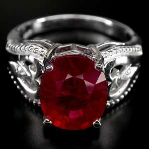 DELIGHTFUL TOP AAA BLOOD RED RUBY 925 SILVER RING SIZE 6.75  