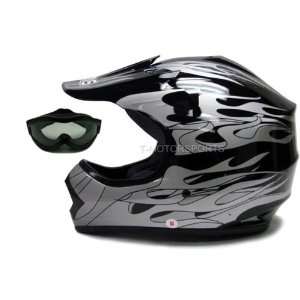  Youth Black Flame Dirt Bike Motocross Helmet with Goggles 